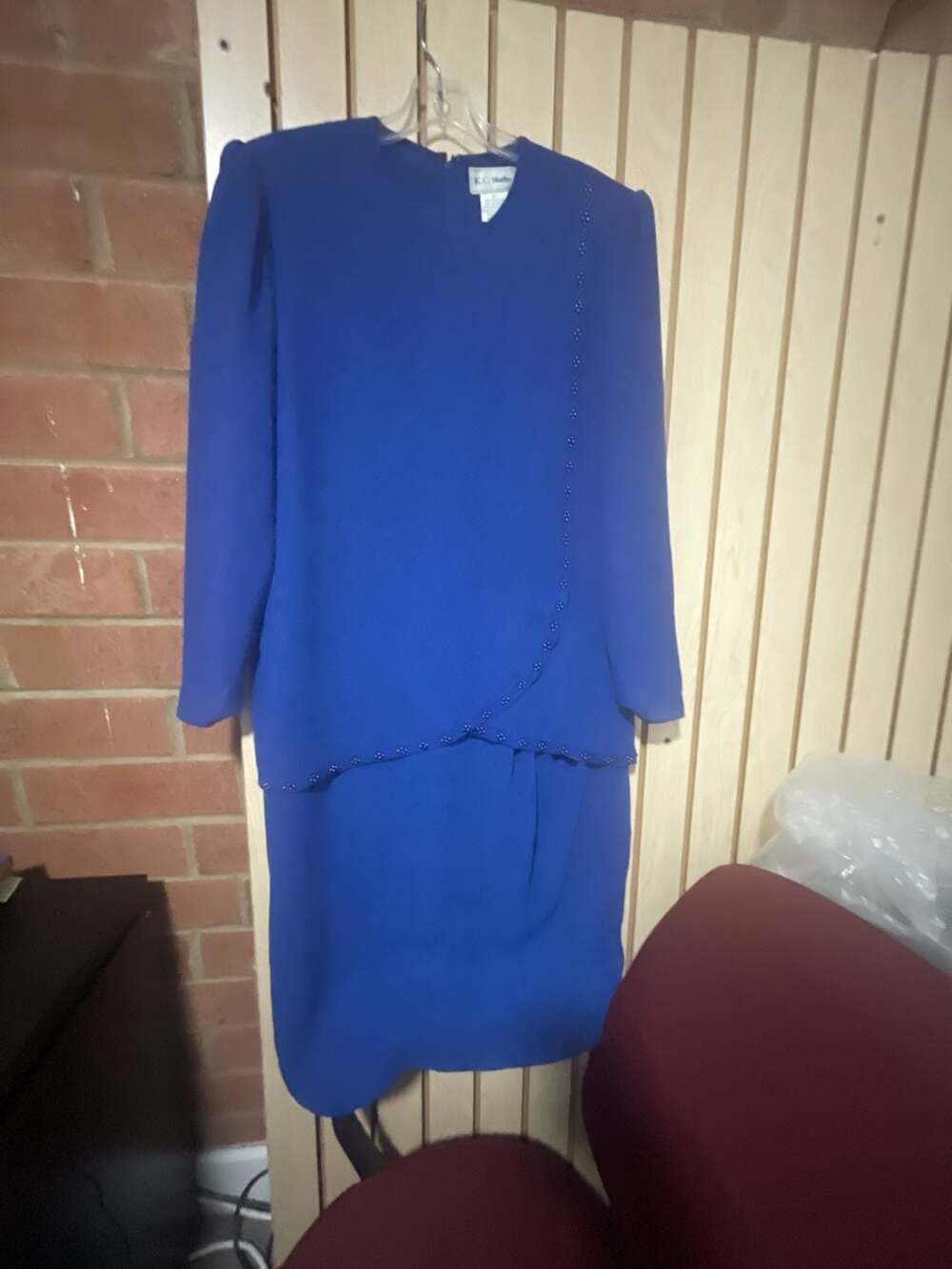 K.C. Studio Dress Size 8 Royal Blue Two-Piece Beaded Midi Dress Suit